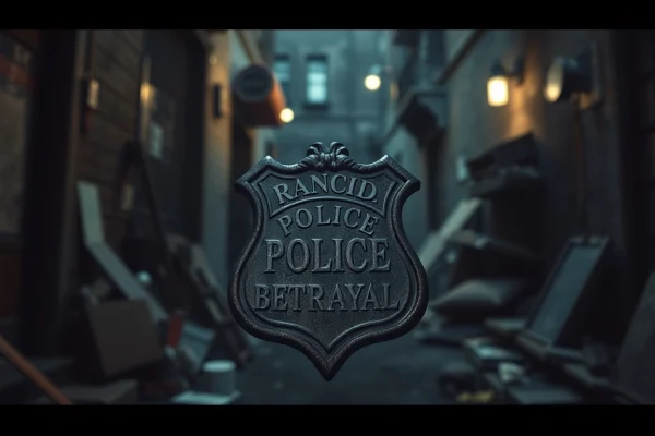 Unveiling the gripping narrative of Rancid Badges through a dramatic close-up of a weathered police badge.