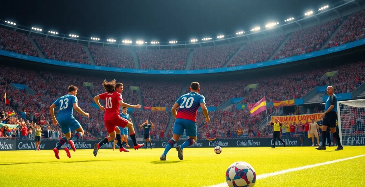 해외축구중계의 열기를 느끼며 선수들이 경기 중인 모습