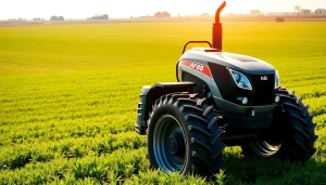 AF88 tractor demonstrating advanced features while plowing a vibrant green field under sunlight