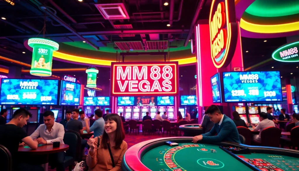 Experience the excitement of MM88 Vegas with energetic players enjoying casino games.