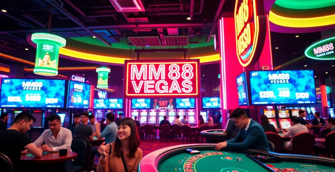 Experience the excitement of MM88 Vegas with energetic players enjoying casino games.
