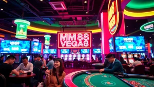 Experience the excitement of MM88 Vegas with energetic players enjoying casino games.