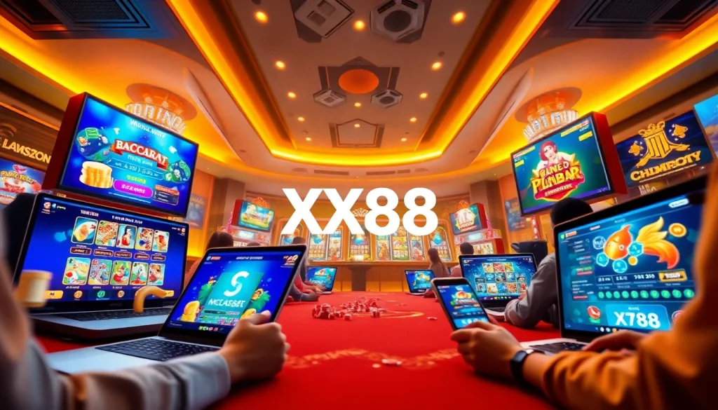 Experience the excitement of XX88 online gambling with immersive digital gaming interfaces and vibrant player interactions.