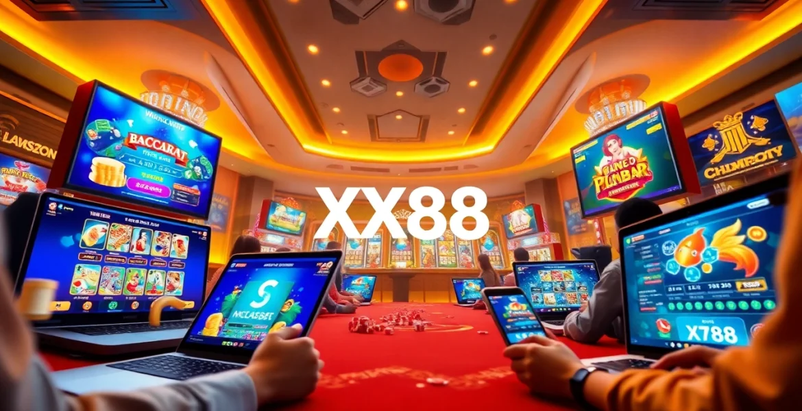Experience the excitement of XX88 online gambling with immersive digital gaming interfaces and vibrant player interactions.