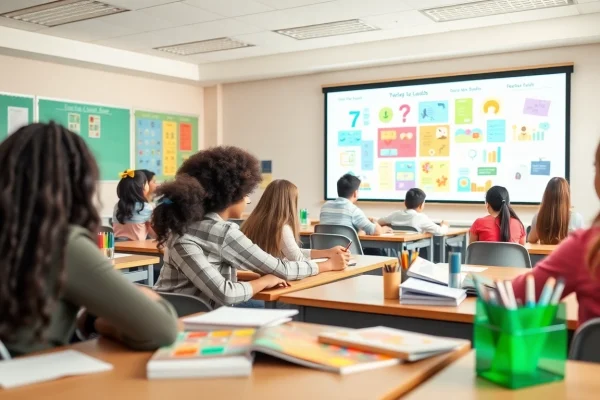 Engaged students actively learning in a vibrant education-focused classroom.