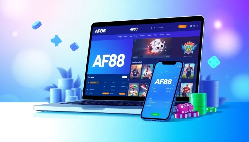 AF88 online betting platform displayed on devices, showcasing vibrant gaming options.