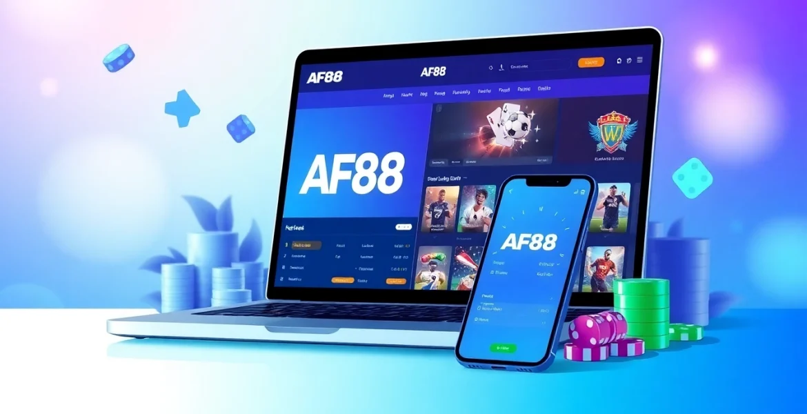 AF88 online betting platform displayed on devices, showcasing vibrant gaming options.