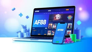 AF88 online betting platform displayed on devices, showcasing vibrant gaming options.