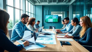 Team strategizing on https://uu88.how/ in a modern conference room filled with technology.