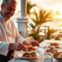 Experience the artistry of a Sint Maarten private chef crafting gourmet seafood dishes on a scenic terrace.
