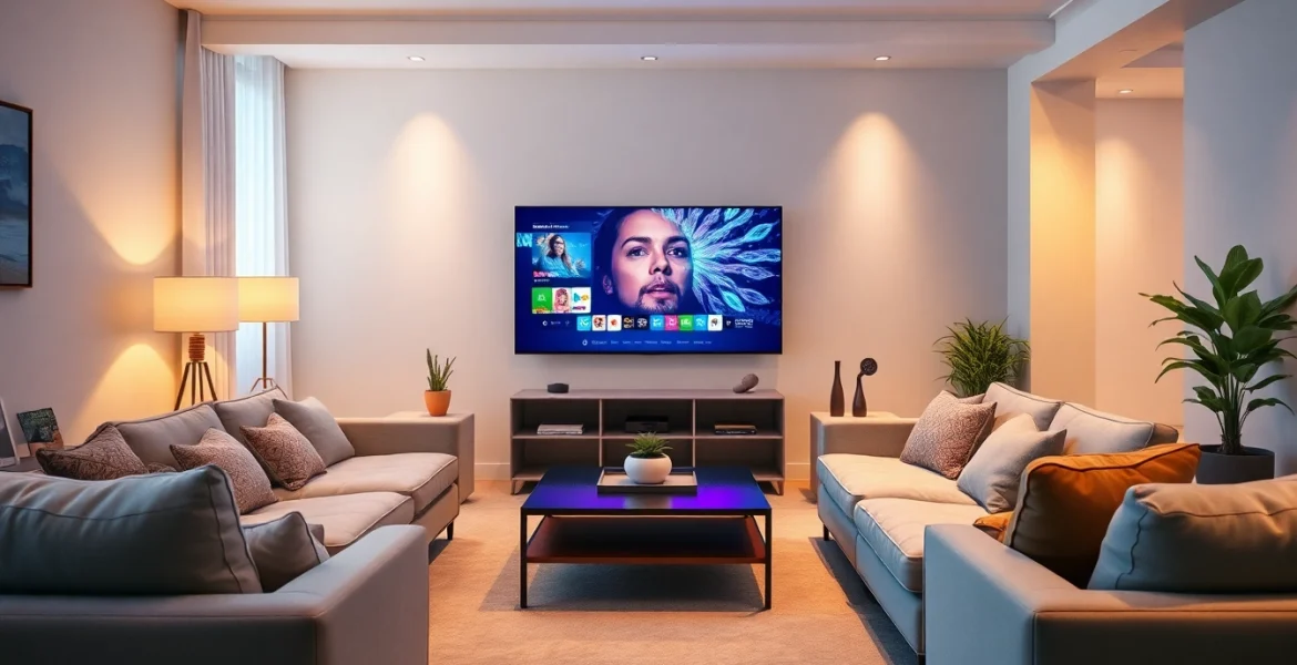 Experience seamless streaming with iron IPTV in a stylish living room setting.