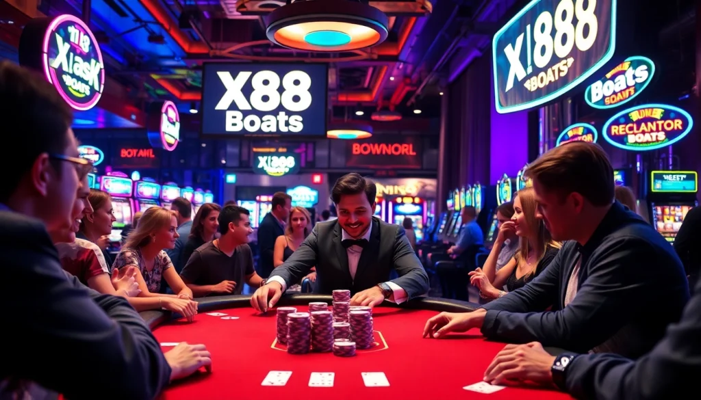 Experience the thrill of betting at XX88 Boats, where players engage at lively poker tables and slot machines.