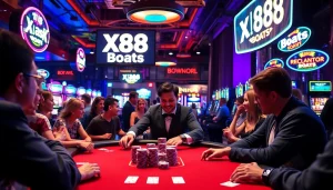 Experience the thrill of betting at XX88 Boats, where players engage at lively poker tables and slot machines.