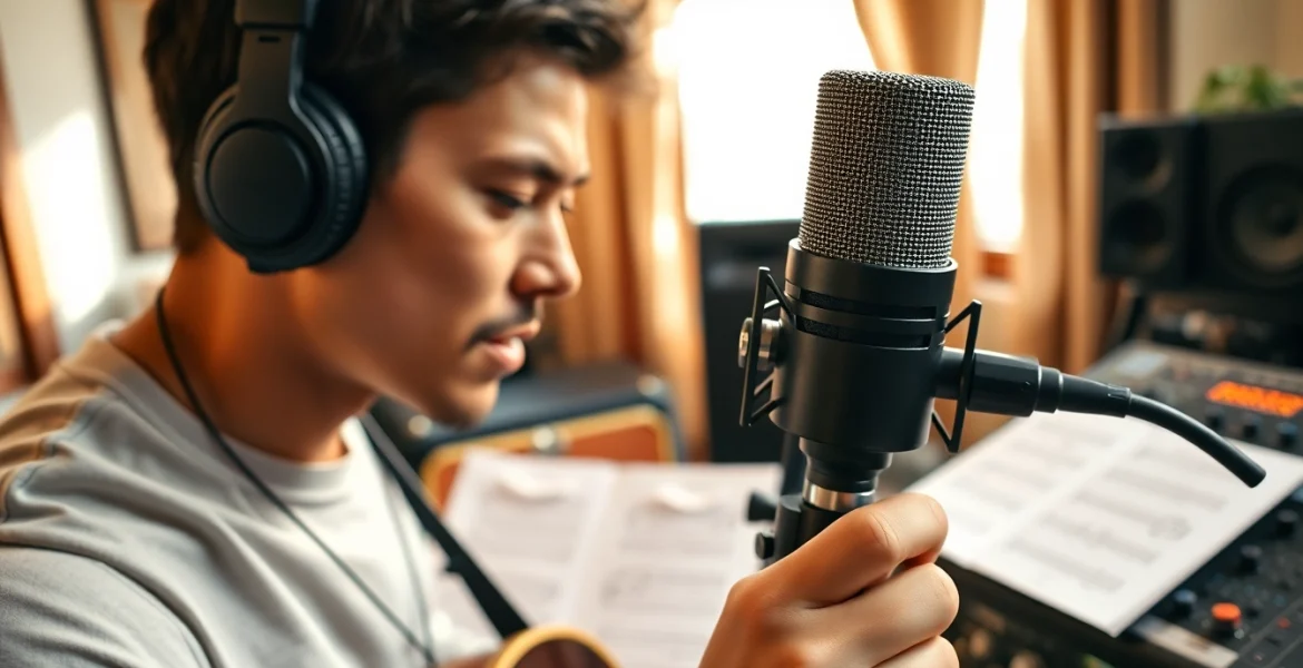 Capture the essence of high-quality recording with the MV 88 microphone in a vibrant home studio.
