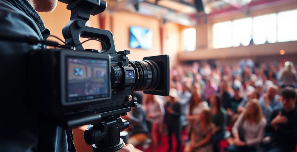 Engaging on-site videography capturing vibrant event moments with a professional camera setup.