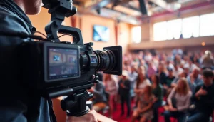 Engaging on-site videography capturing vibrant event moments with a professional camera setup.