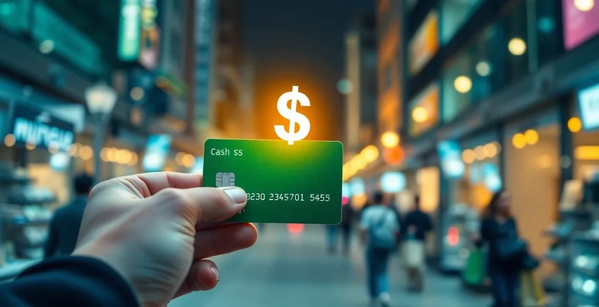 카드 현금화 방법을 설명하는 이미지, 신용카드와 현금 기호가 강조됨.
