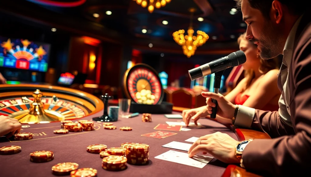 The MV88 microphone captures excitement at a luxury casino poker table with spinning roulette.