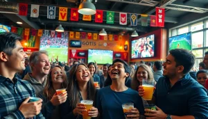 스포츠중계 보며 환호하는 팬들의 모습과 즐거운 분위기