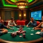 Enjoy an exhilarating poker game atmosphere featuring players at a table, showcasing the thrill of high-stakes gambling at https://tructiepbongda.eu.com/.