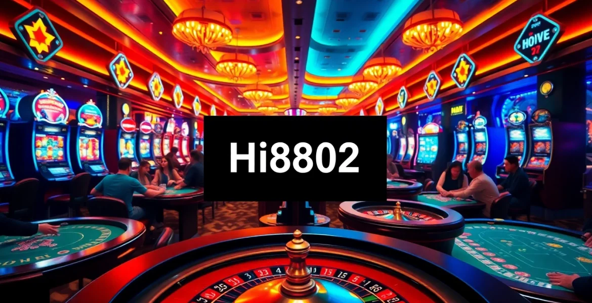 Experience high-stakes gaming at Hi8802 casino, with lively roulette and vibrant slot machines.