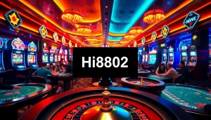 Experience high-stakes gaming at Hi8802 casino, with lively roulette and vibrant slot machines.