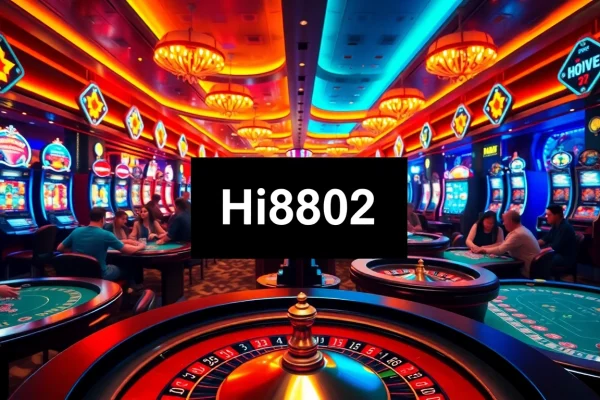 Experience high-stakes gaming at Hi8802 casino, with lively roulette and vibrant slot machines.
