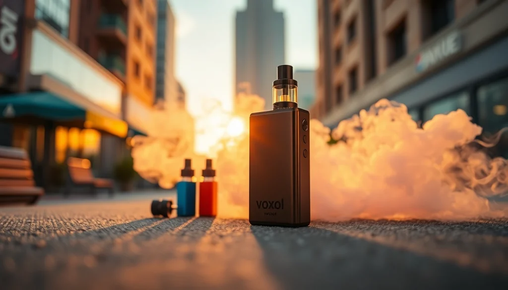 Vorzugswürdige vozol Vape-Gerät umgeben von sanften Dampfströmen in stimmungsvollem Licht.