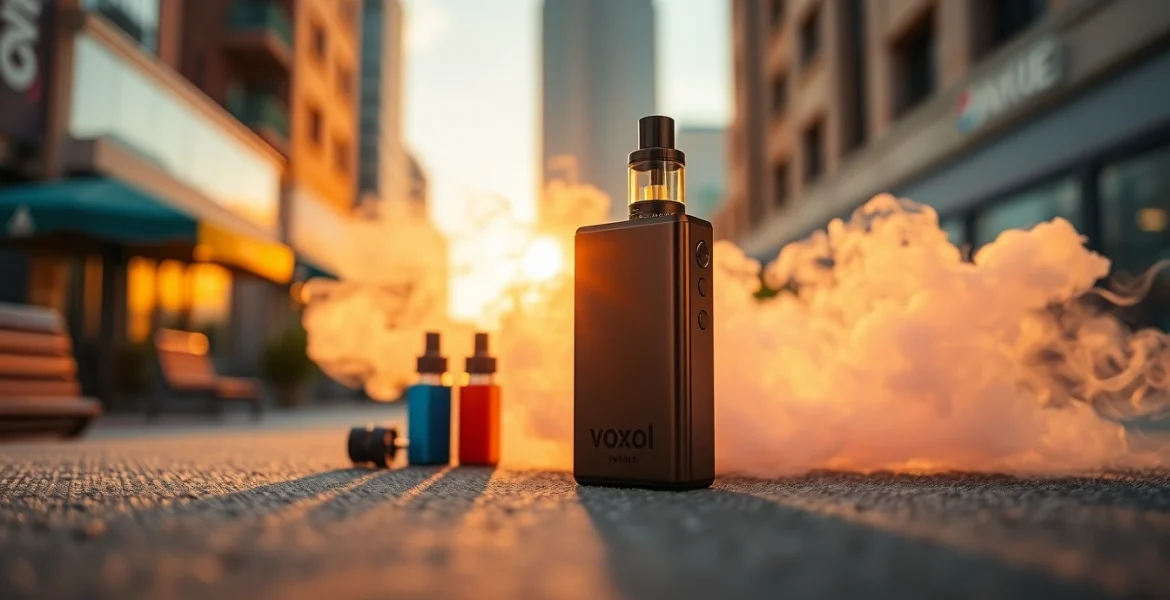 Vorzugswürdige vozol Vape-Gerät umgeben von sanften Dampfströmen in stimmungsvollem Licht.