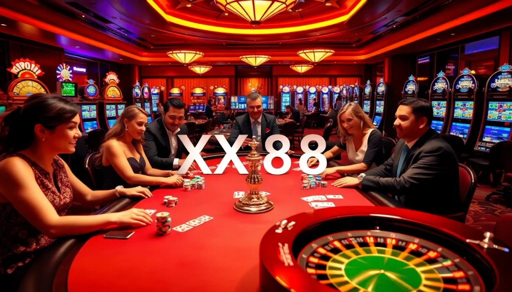 Experience thrilling gameplay at XX88 with vibrant poker tables and lively casino action.