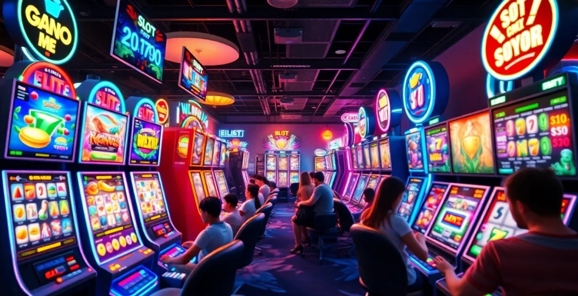 Dynamic online gaming scene featuring slot hoki machines and players engaging in a vibrant casino environment.