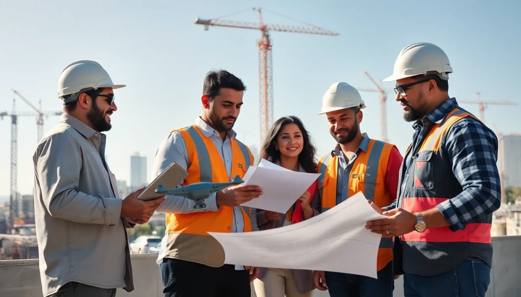 Showcase teamwork among Southern California contractors association members on a bustling construction site.