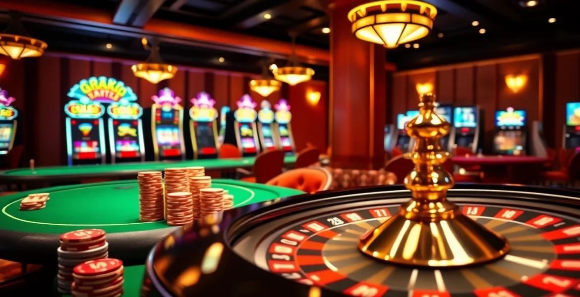 Experience the thrill of gambling with 상품권신용카드 at a luxurious casino scene featuring vibrant poker tables.