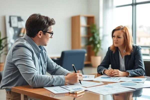신용카드 현금화에 대한 상담을 받는 고객과 금융 상담가의 모습