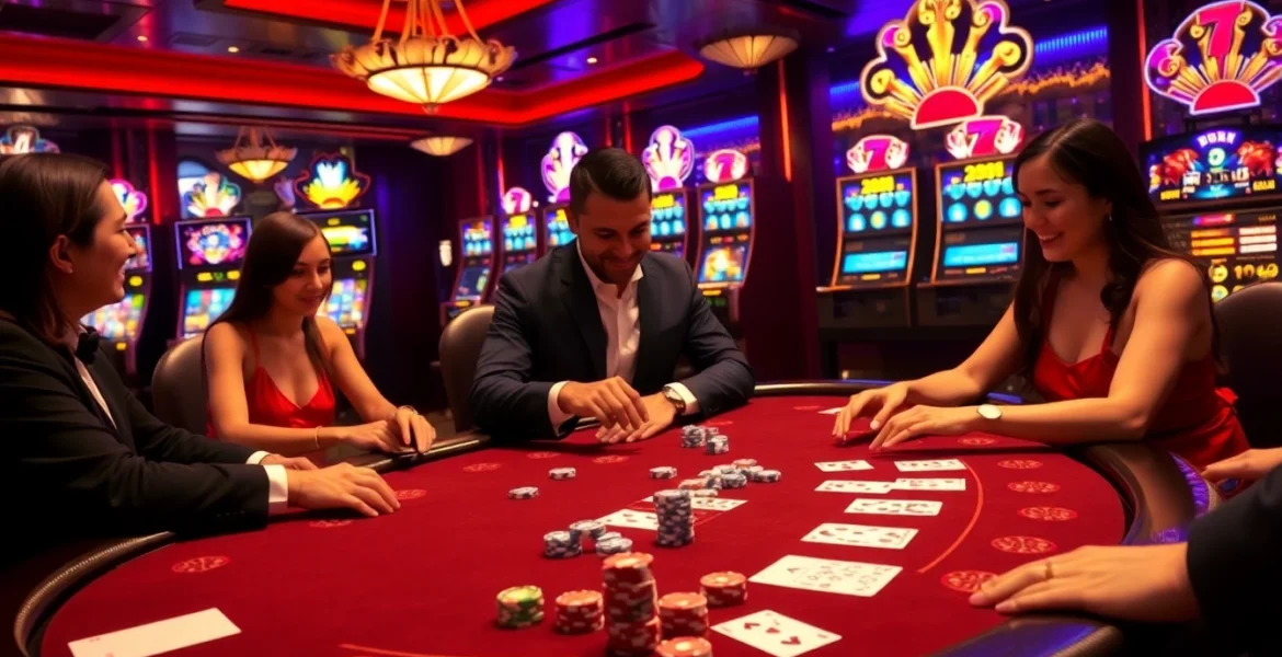 Experience the thrilling atmosphere of Jun88 online casino with vibrant gaming tables and exciting slot machines.