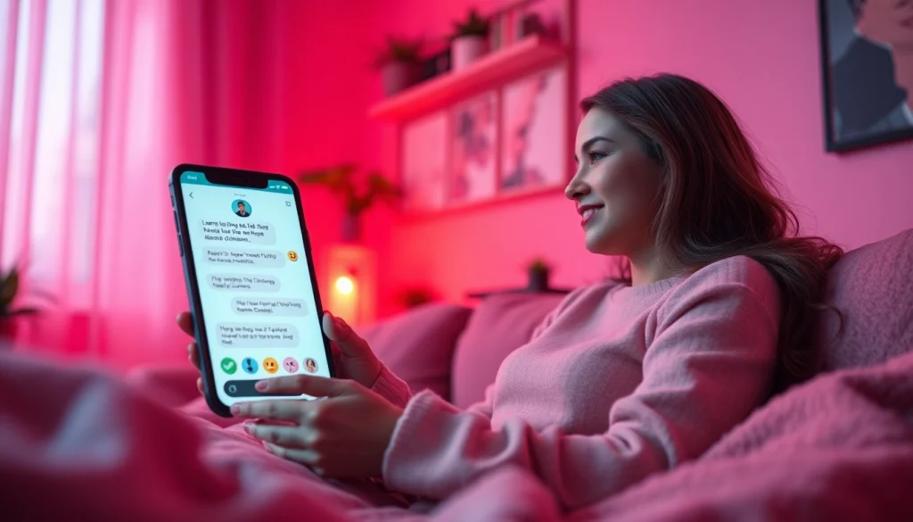 Engaging chat interface with AI character showcasing sex chat ai interactions in a cozy atmosphere.