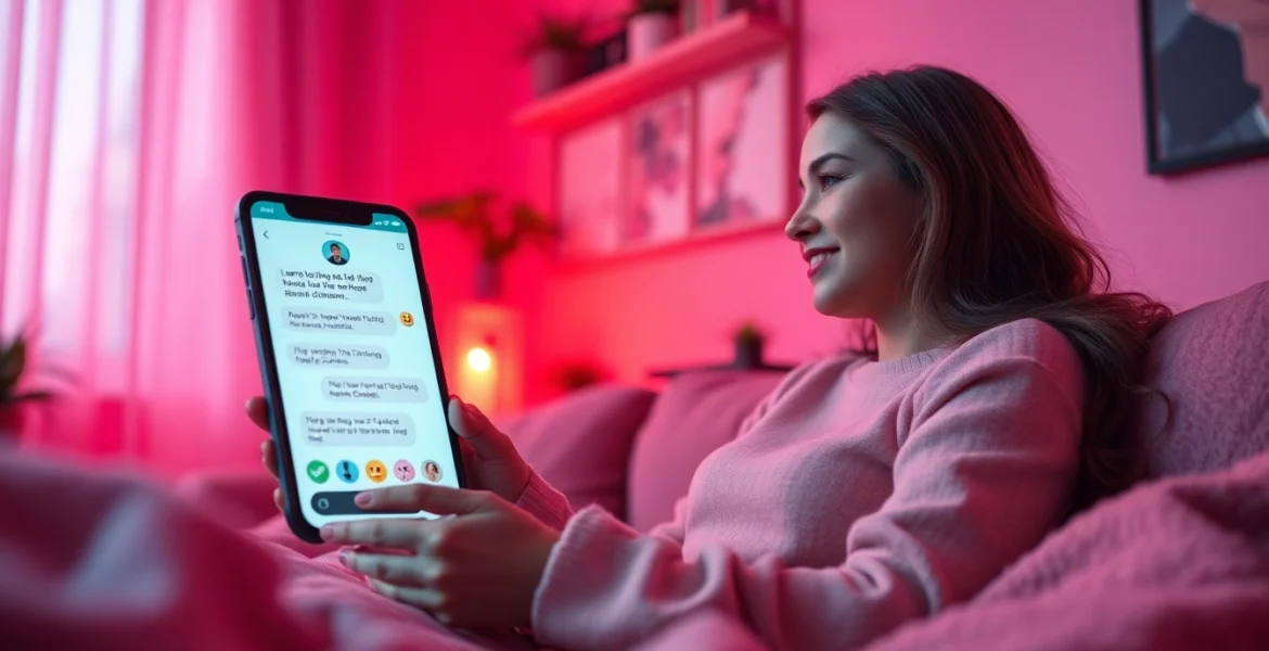 Engaging chat interface with AI character showcasing sex chat ai interactions in a cozy atmosphere.