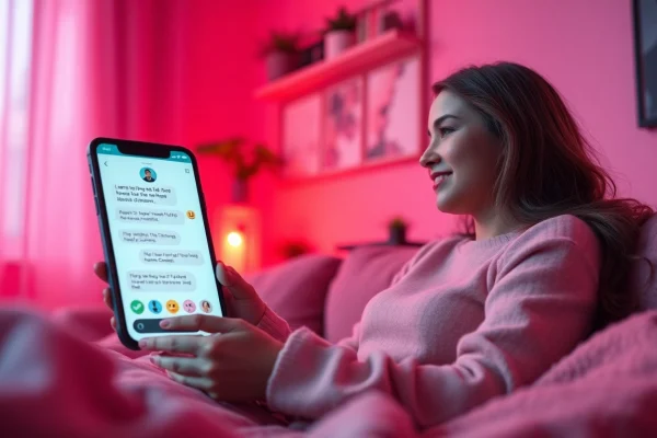 Engaging chat interface with AI character showcasing sex chat ai interactions in a cozy atmosphere.