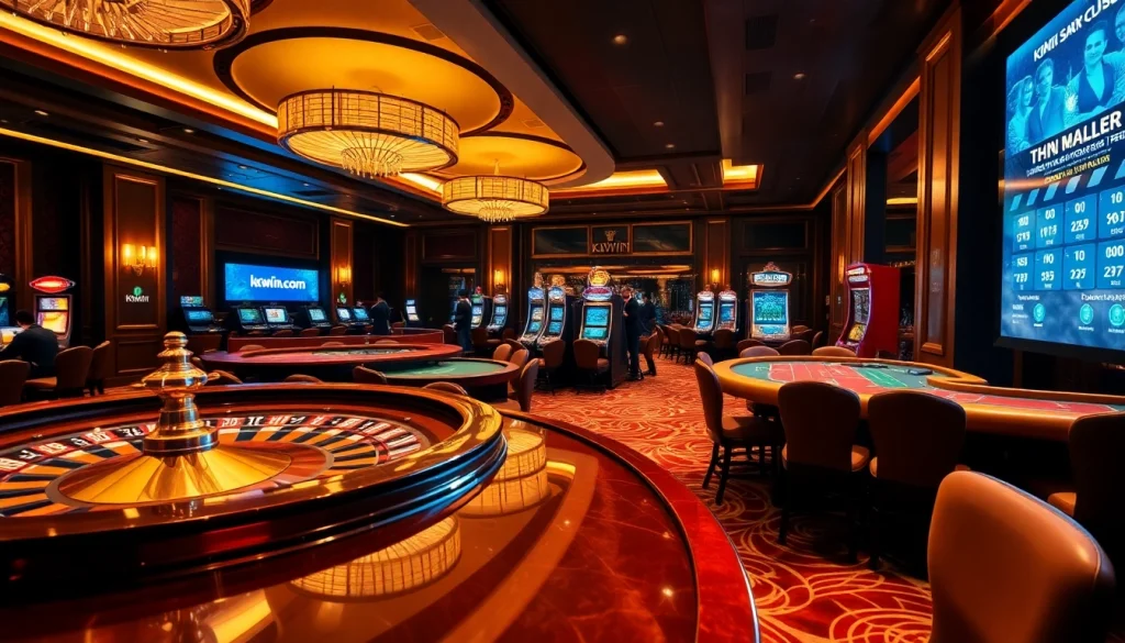 Exciting casino atmosphere with baccarat tables and kkwin com interface for premium gambling experience.
