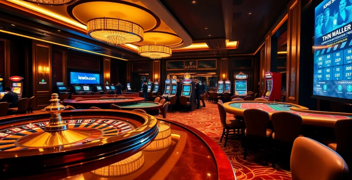 Exciting casino atmosphere with baccarat tables and kkwin com interface for premium gambling experience.