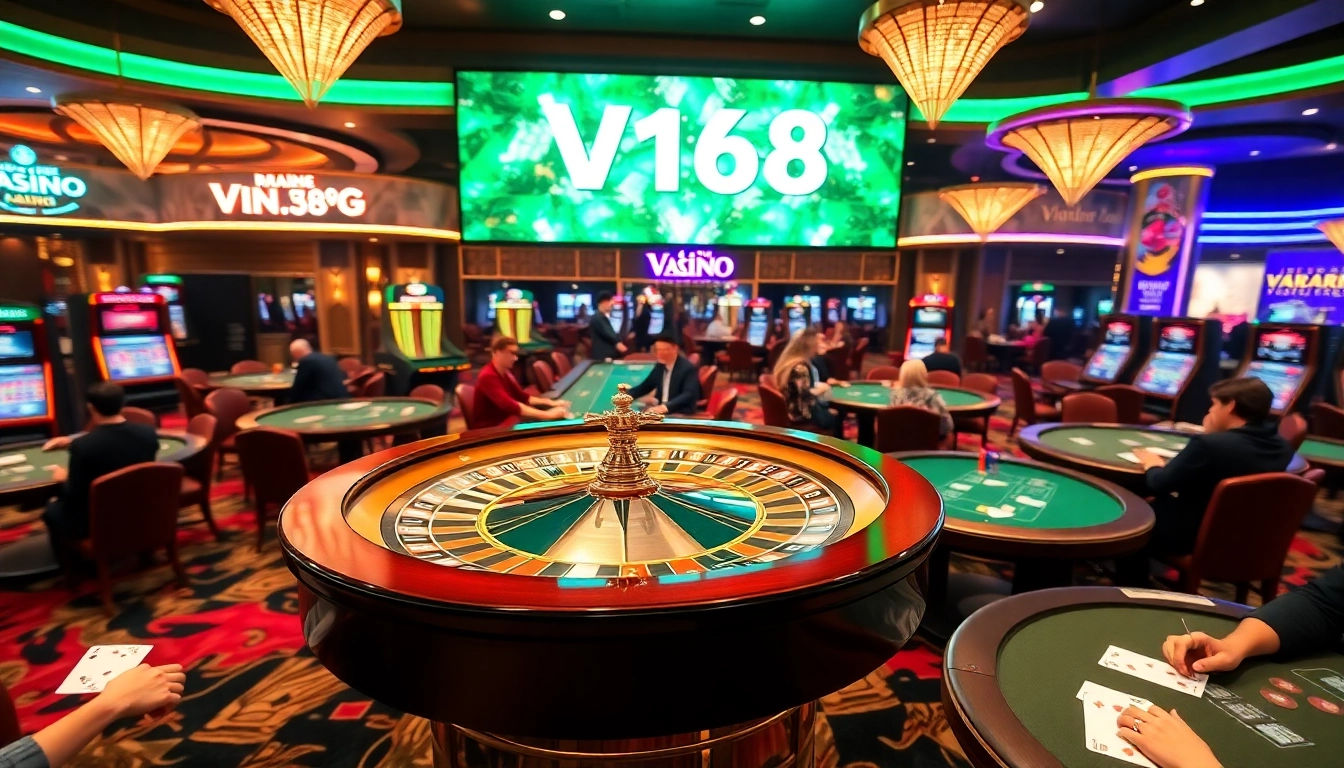 Experience the excitement at VN168 casino with vibrant poker tables and roulette wheels.