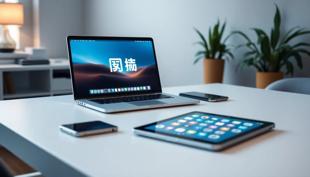 爱思助手 application displayed in a modern workspace, emphasizing productivity with Apple devices.