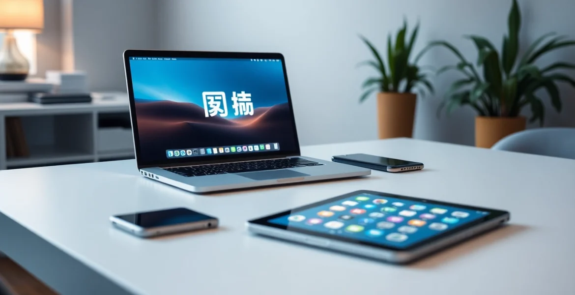 爱思助手 application displayed in a modern workspace, emphasizing productivity with Apple devices.