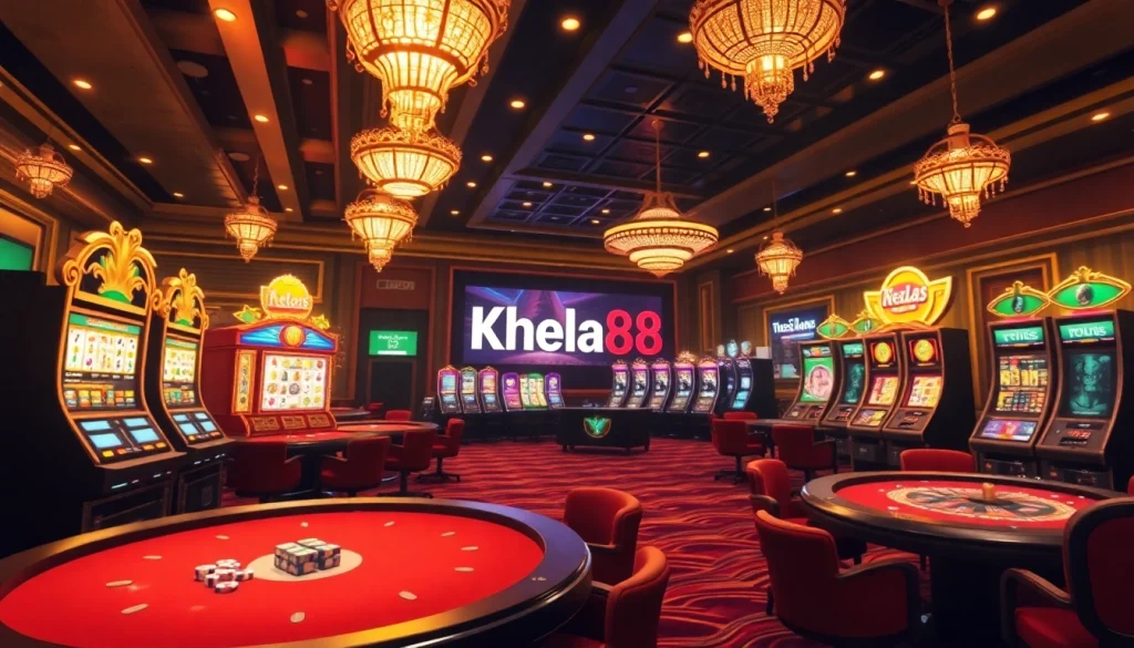 Khela88 online betting display with vibrant casino tables and dynamic slot games