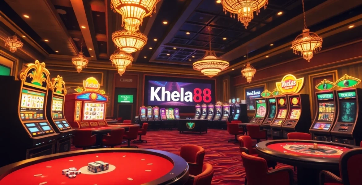 Khela88 online betting display with vibrant casino tables and dynamic slot games