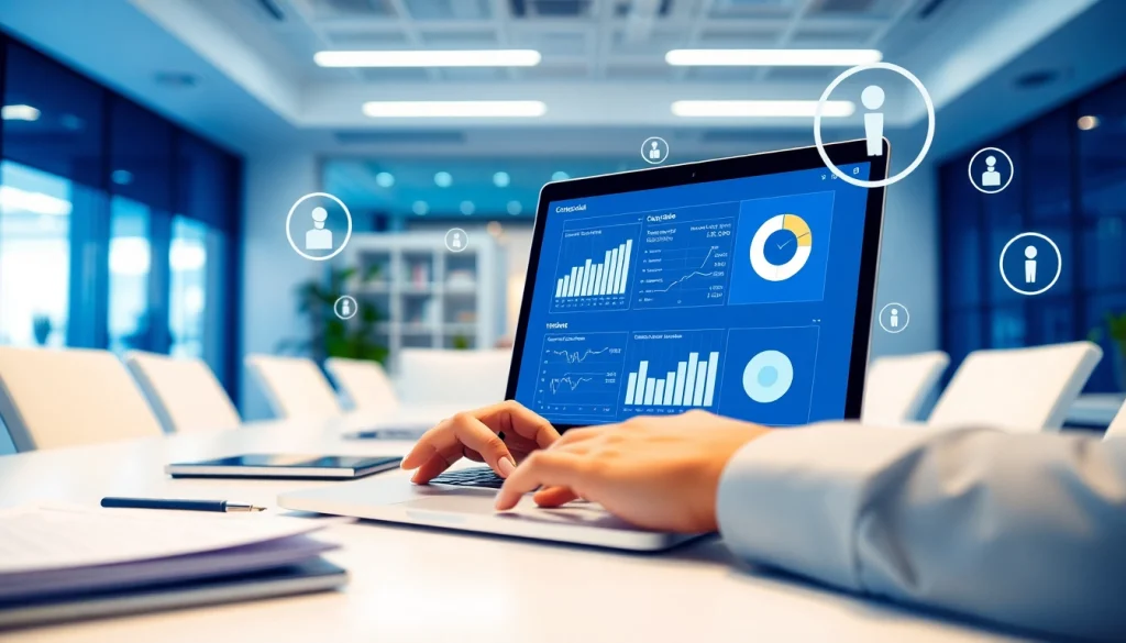 Online contact data verification in a modern office setting with a professional analyzing data.