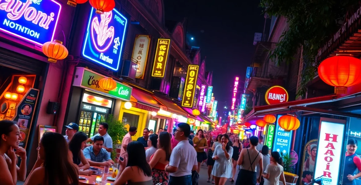 Explore 하노이밤문화 in vibrant nightlife scenes, showcasing lively bars and clubs filled with energy.