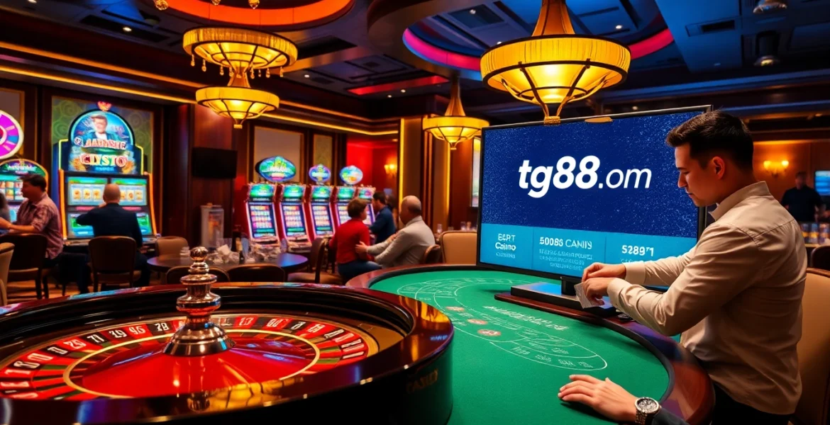 Experience the excitement at tg88.com with lively casino tables and vibrant slot machines.
