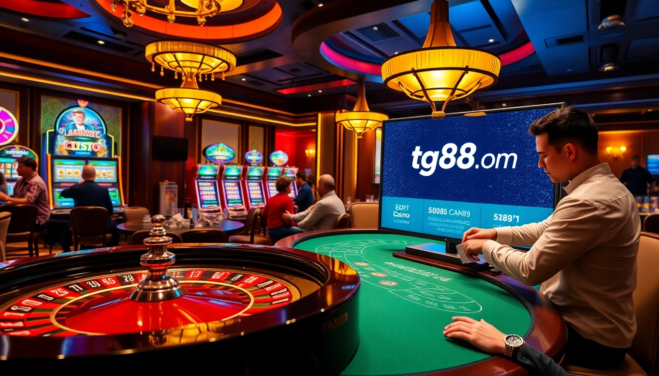 Experience the excitement at tg88.com with lively casino tables and vibrant slot machines.