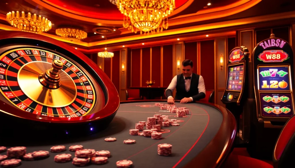 Trải nghiệm cảm giác cá cược trực tuyến đầy phấn khích với liên kết truy cập W88 giữa bối cảnh casino sôi động.